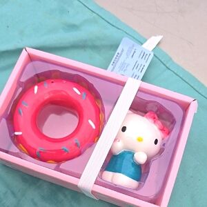 💕Hello KITTY Ceramic Salt + Pepper Tasting SET Sprinkle DONUT + Cat- Pink New!